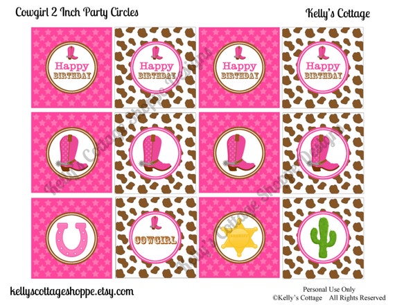 Instant Download Cowgirl Birthday Party 2 Inch Party Circles... Cupcake Toppers, Favor Tags, Decorative Circles Il_570xn
