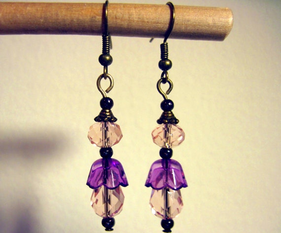 Pierced Earrings Dangles Nicola Peachy Pink by ArianrhodWolfchild