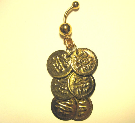 Coin Style Belly Button Navel  Ring Gold by ArianrhodWolfchild