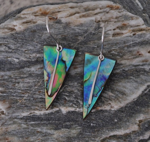 NZ Paua Shell  sterling silver chevron earrings