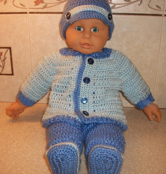 Crochet Baby Boy Sweater Set With Leggings and Booties Layette