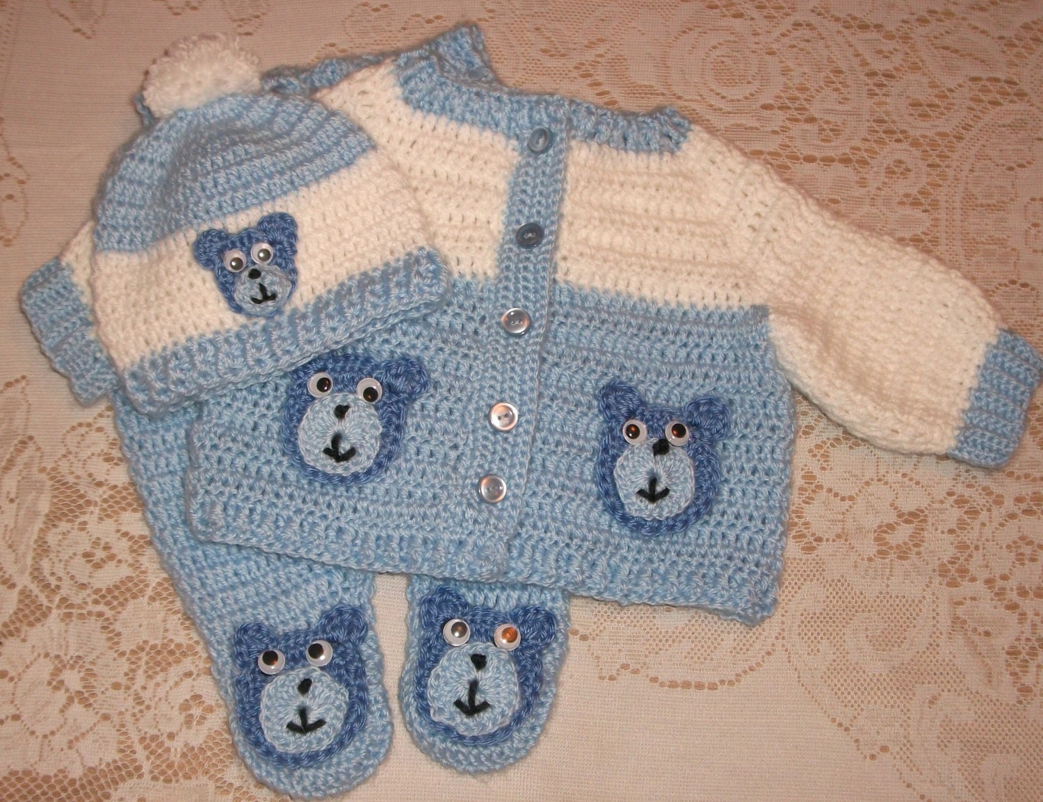 Crochet Baby Boy Sweater Set Teddy Bear by MADEWITHLOVEBYSUZIEQ