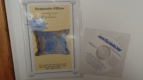 trapunto 8 pillow CD Trapunto  with Pillow Pattern videos designs embroidery ideas includes