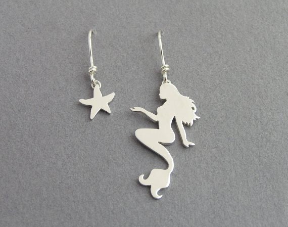 Mermaid and Starfish Earrings  Dangle by DaliaShamirJewelry