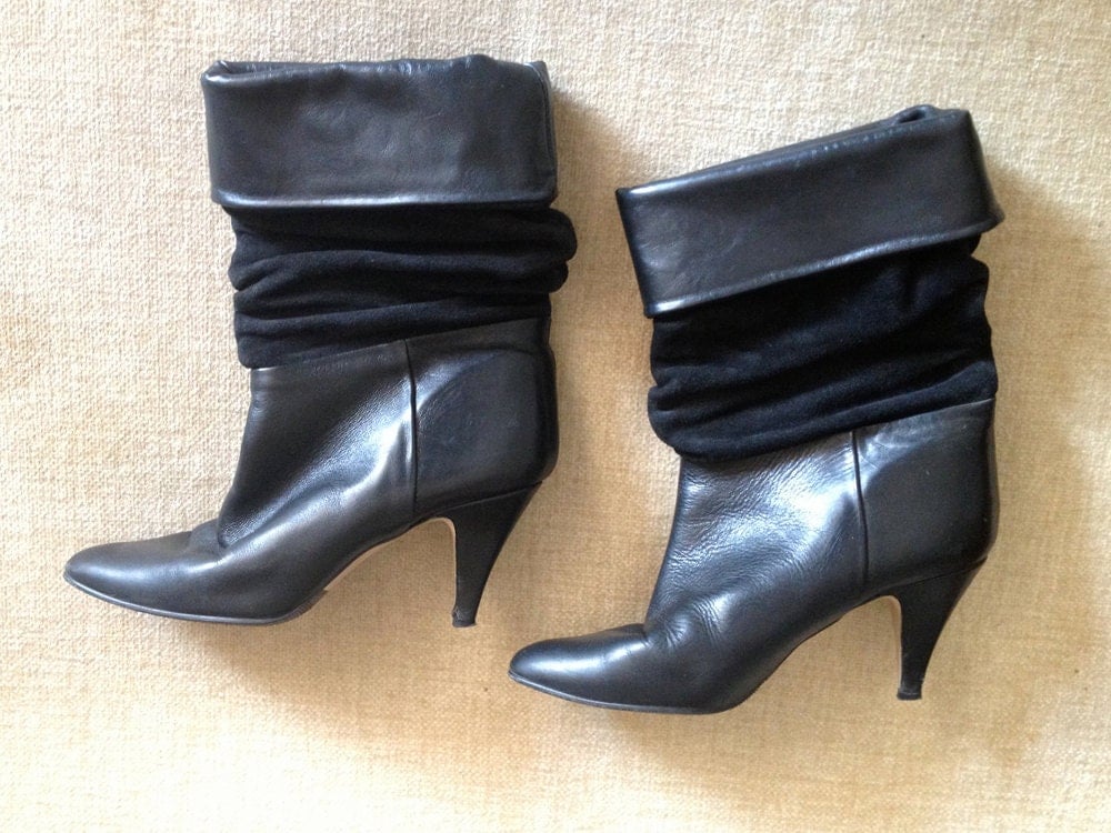 80s scrunch boots Vintage 1980s slouch boots Black Leather and