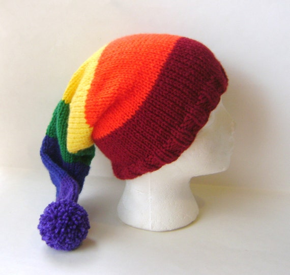 Rainbow Stocking Cap Hand Knit Rainbow Hat for Women