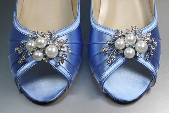 Items similar to Wedding Shoes -- Cornflower Blue Peep Toe Wedge ...