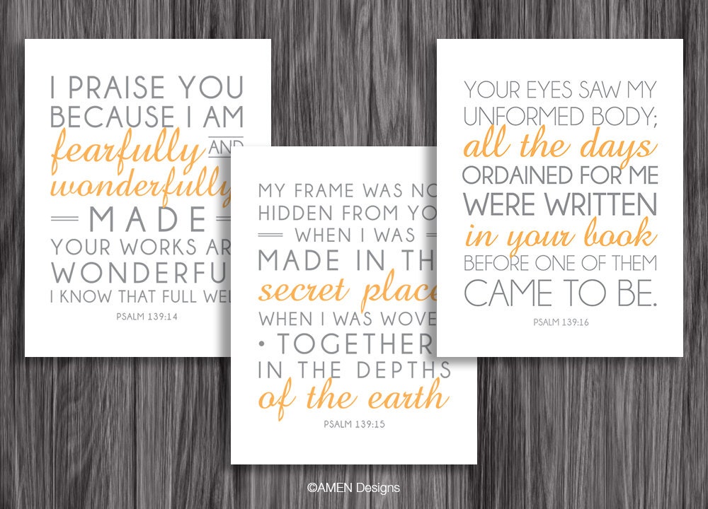 Nursery Decor. Psalm 139:14-16. Set of Three. 8x10in DIY Nursery Decor. Psalm 139:14-16. Set of Three. 8x10in DIY