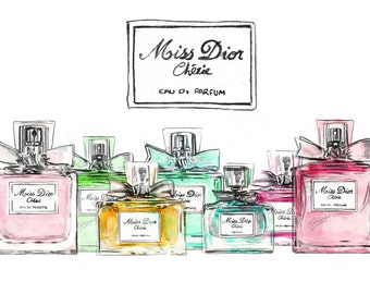 Miss Dior Perfume Drawing Print Pen and Ink with Watercolor