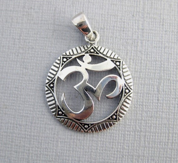 Silver OM Pendant Sterling Silver Round OM Charm Pendant