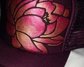 Plum/maroon hand painted lotus trucker