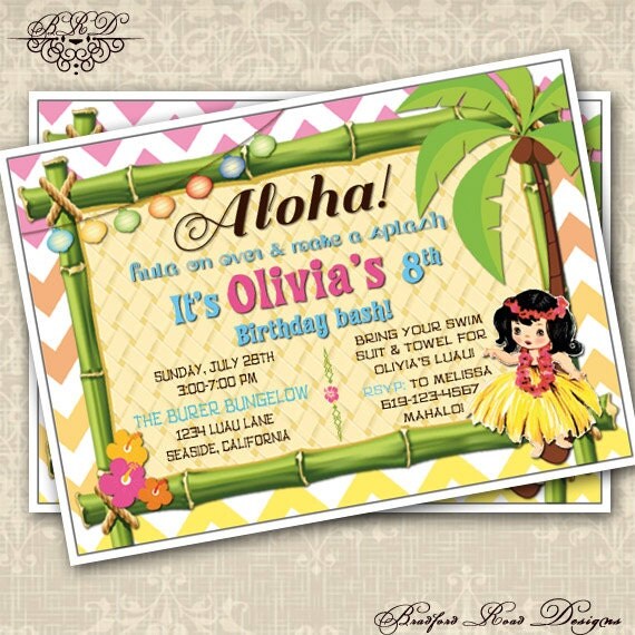 Vintage or Modern Hawaiian Luau invitation Hawaiian Party