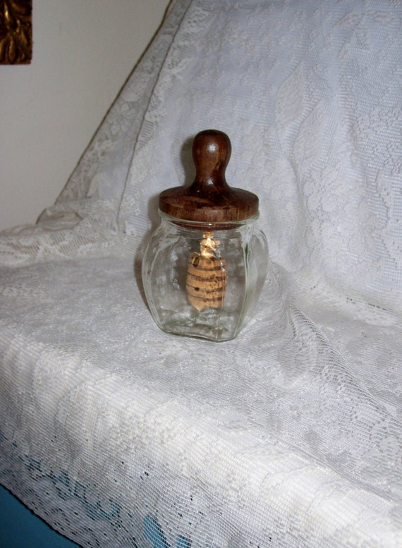 Vintage Glass Honey Jar with Wood Honey Dipper Only 9 USD