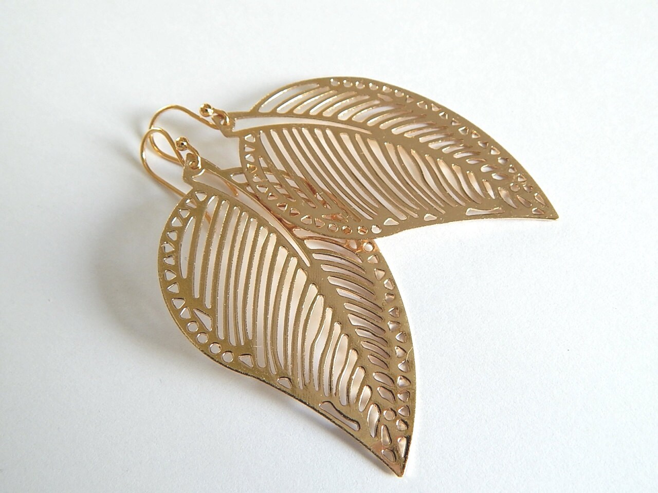 Gold Filigree Leaf Drop Earrings Gold Dangle by SilverManiaStudio