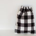 Black & White Plaid Flannel Drawstring Bag 11" x 8"