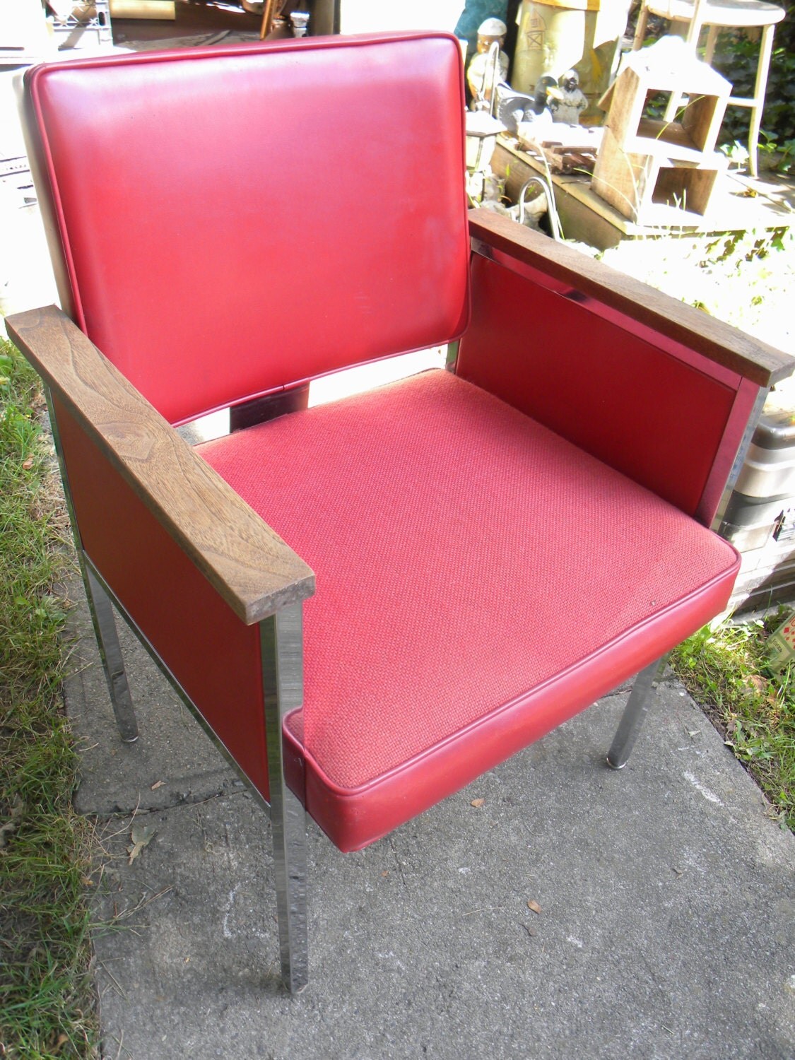 fantastic clean retro INDUSTRIAL RETRO mid century knoll era chrome RED