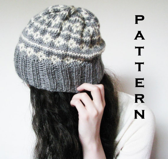 Items similar to PDF PATTERN - The Alice Beanie - Fair Isle Knitted Slouch Be...