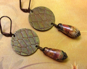 Jasper Earrings, Picasso Jasper Earrings, Teardrop Earrings, Fall Earrings, Dangle Earrings, Autumn Earrings, Jasper Jewelry, Brass Earrings