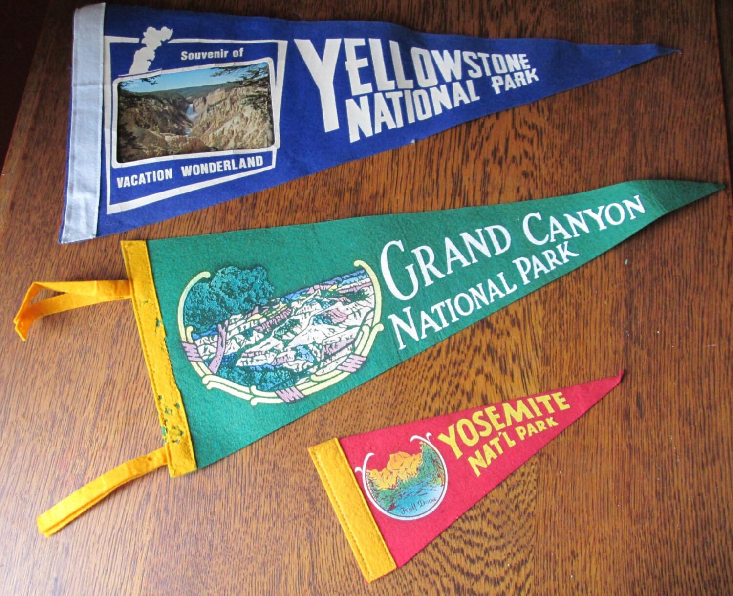 Trio of Vintage Souvenir Pennants Yosemite National Park