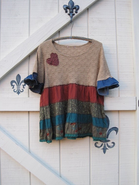 Boho tunic rustic tunic farm girl romantic blouse hippie