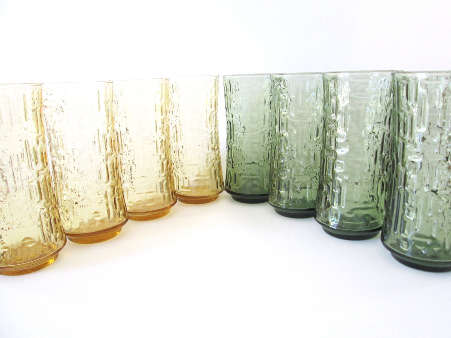 Retro Bamboo Gold and Green Libbey Glassware Set of 8 Haute Juice