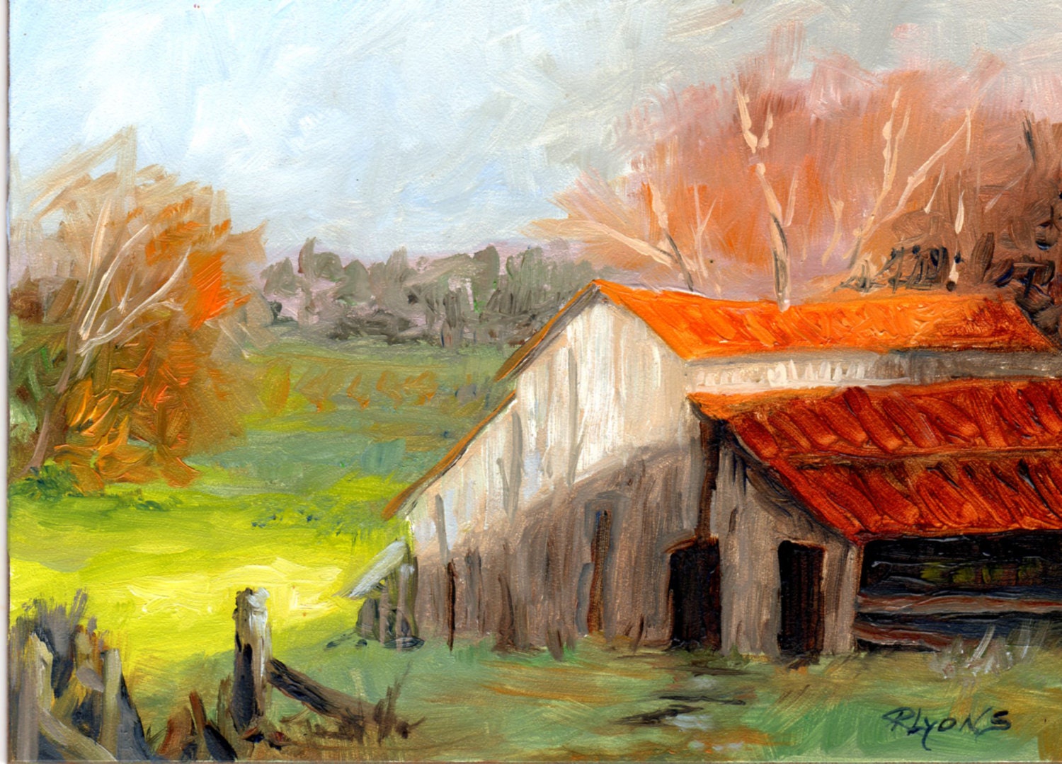 Sunset Painting Original Oil Painting Barn Landscape