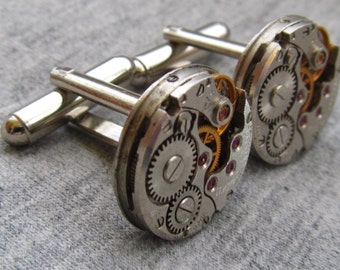 ... watch movements. Vintage upcycled mens Cuff Links,Gift under 30