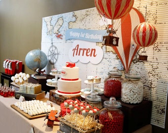 HOT Air Balloon Printable BACKDROP Artwork -Digital file. Print your own.