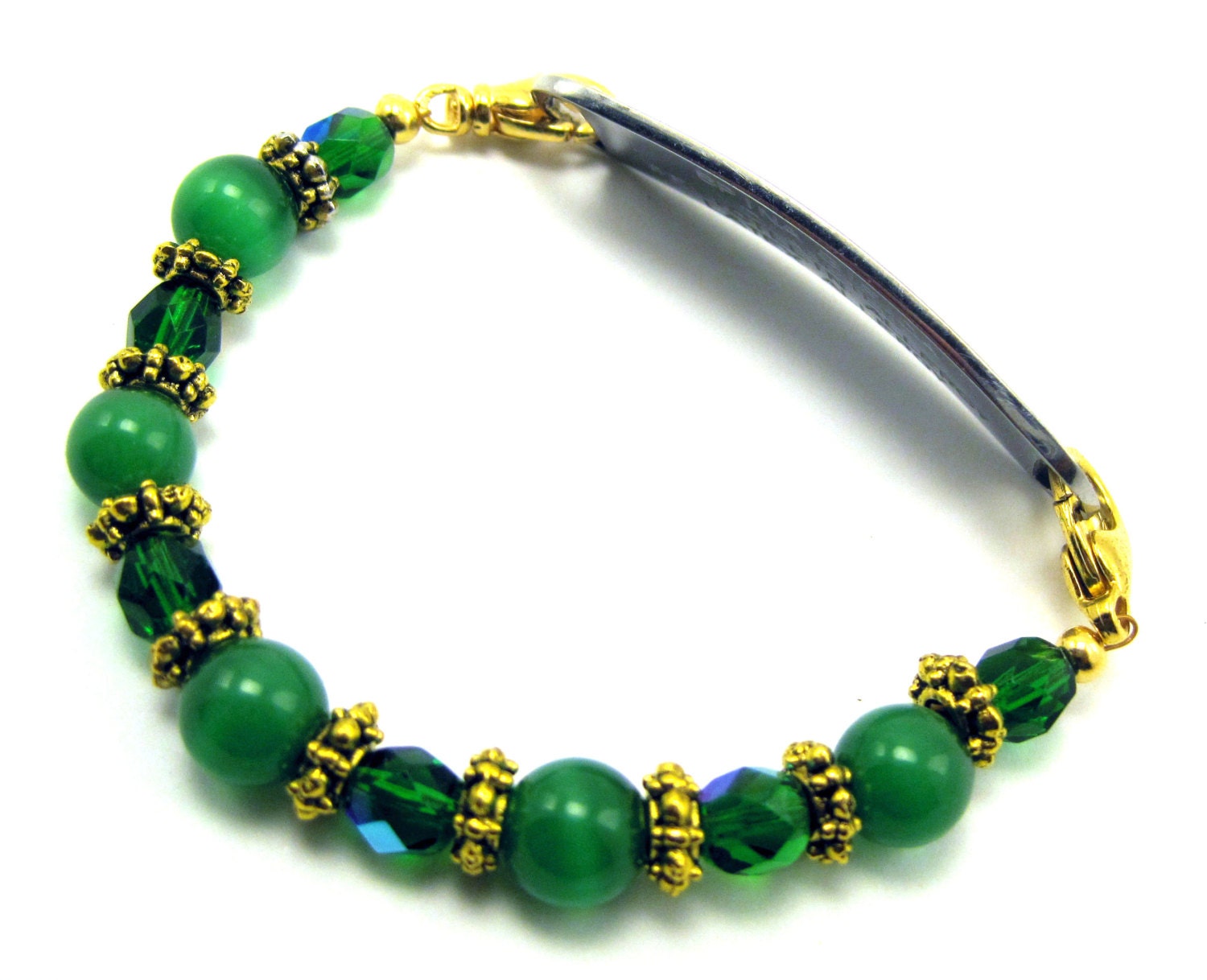 RESERVED Green and Gold Beaded Medical Bracelet Attachment