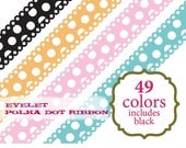 SALE Ribbon Clip Art polka dot digital ribbon scrapbooking scallop clipart baby red orange pink blue purple yellow: c0083 v301 black white Il_170x135