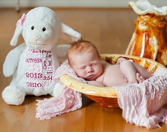 Personalized Stuffed Animal - Birth Announcement Stuffed Animal - Subway Art Baby Gift - Birth Gift for Newborn - Baby Photo Prop