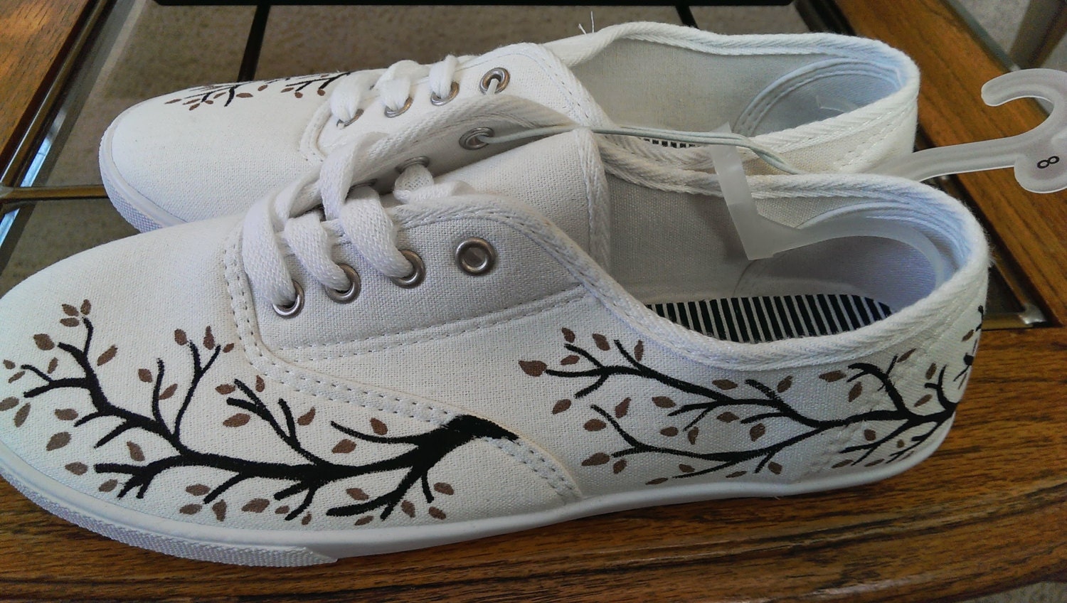 Download White tree sneakers Womens size 8 canvas shoe custom