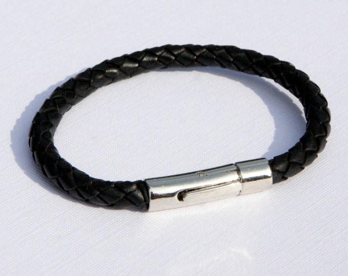Men stainless steel Bracelet with bolo braided leaher,men gift bracelet