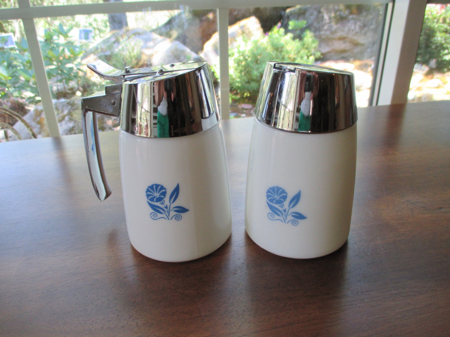 Vintage Milk Glass Cream and Sugar Dispenser Set Haute Juice