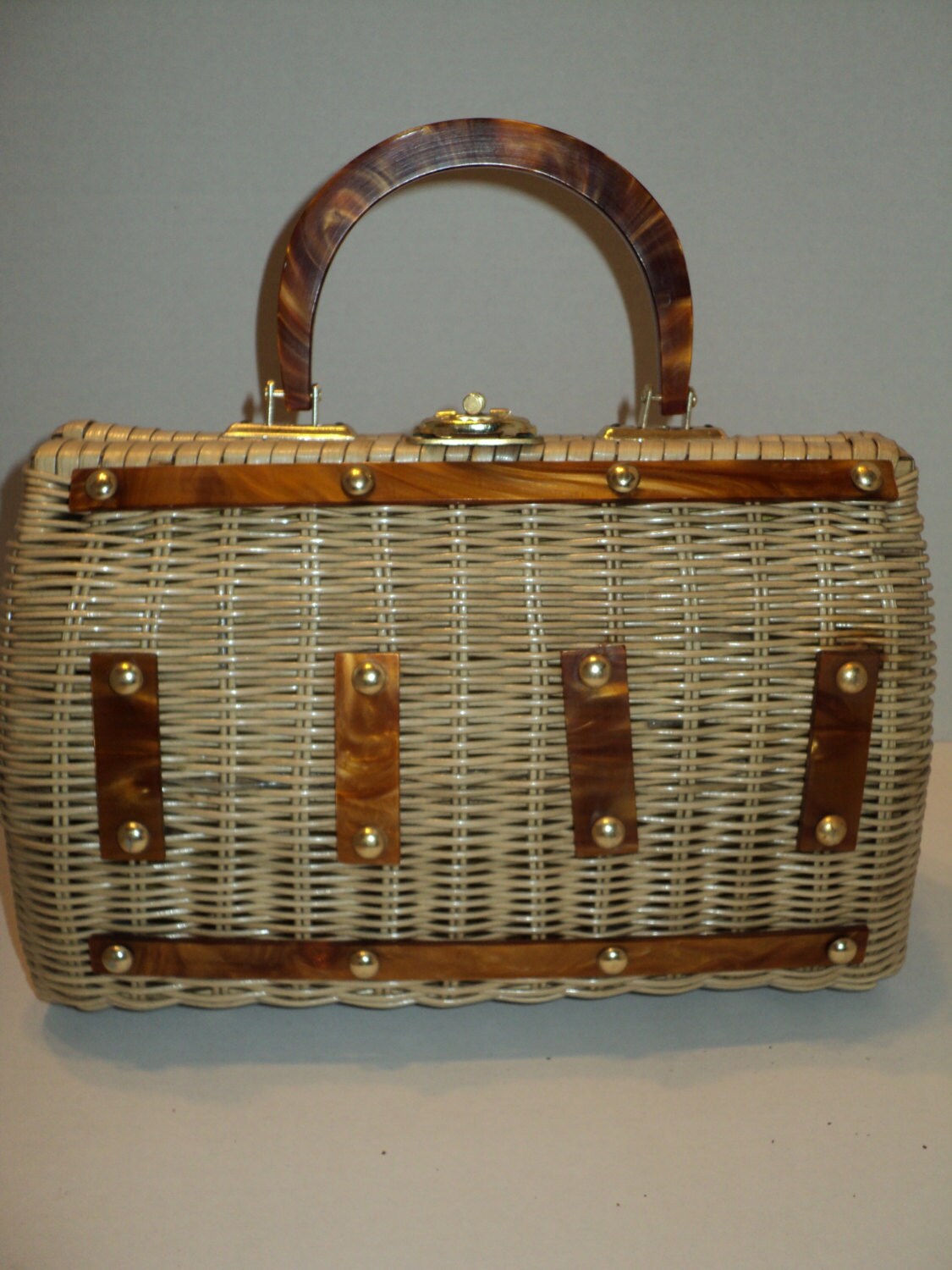 Vintage Straw Handbag Purse Summertime Woven Straw Handbag