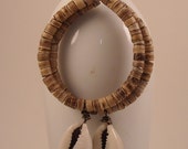 Afrocentric Coconut Shell with Cowrie Shell Beaded Hoop Earrings