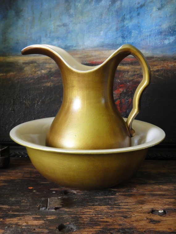 Vintage Haeger Pitcher and Bowl // Gold Wash Basin by ...