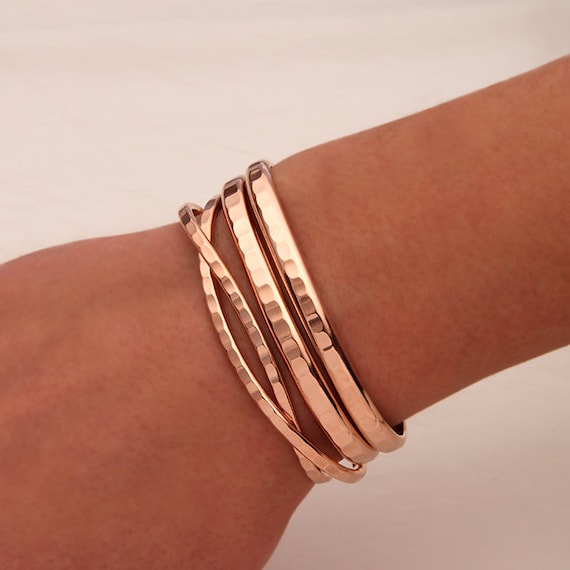 Hammered Cuff Bracelets Rose Gold Filled