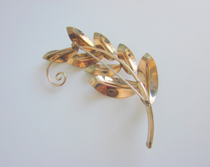 Large Vintage Retro A. REGEL Gold Filled Brooch / Leaf Motif / Designer Signed / Jewelry / Jewellery