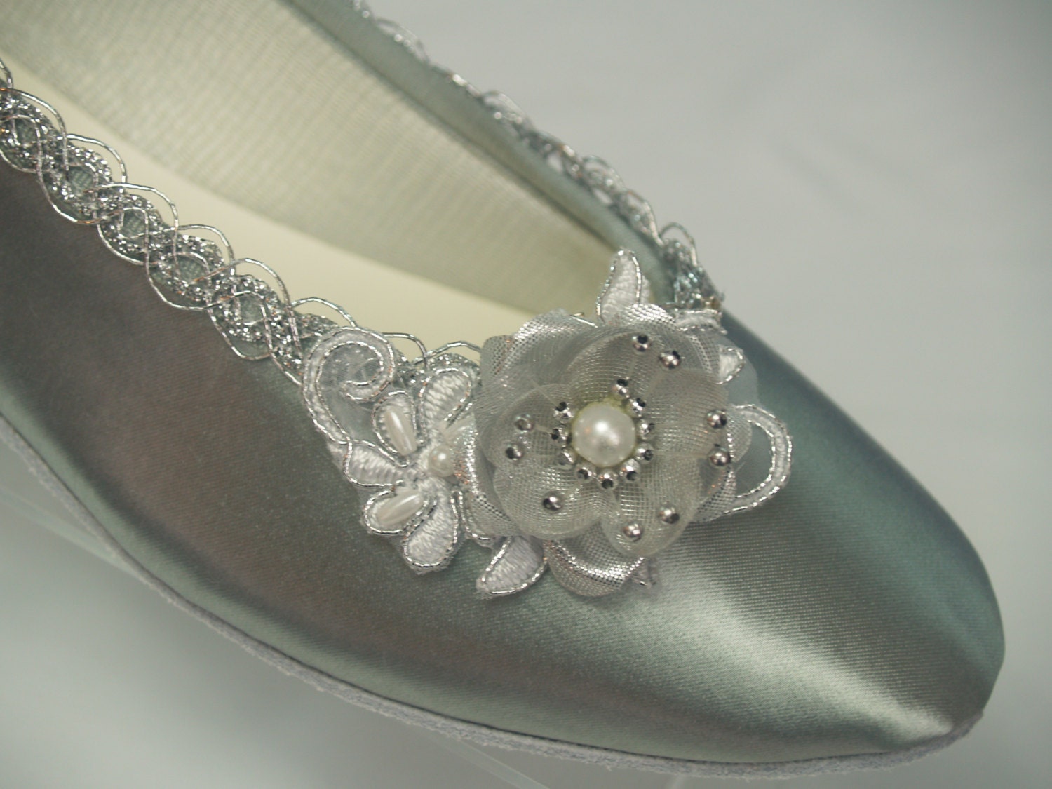 Wedding Silver Flats Hand embellished hand dyed flat silver