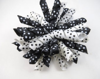 Black and White Polka Dot Korker Hair Bow - Black Korker Bow - White Korker Bow - Korker Hair Clip - Korker Hair Bow - Black and White Bow