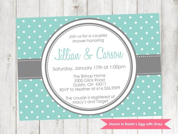 Printable Couples Shower Invitation - Shower Themed Polka Dot Invite - Colors and Text Customizable Il_570xn