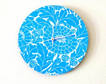Blue Floral Wall Clock, Monochromatic Art, Decor and Housewares, Home and Living, Home Decor, Unique Clock, Unique Gift