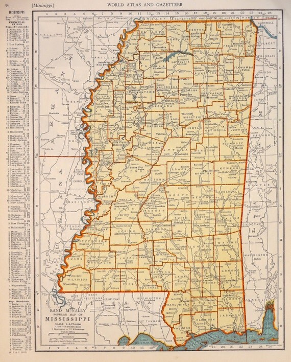 1939 Mississippi Vintage Atlas Map by oddlyends on Etsy
