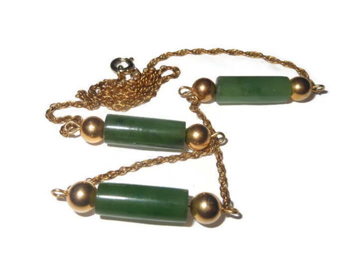 FREE SHIPPING Gold filled Jade choker, tube and gold balls chain necklace