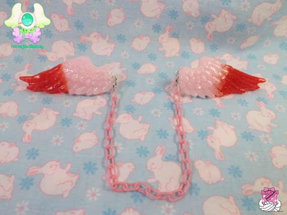 Fairy Kei Sweater Clips Angel Wings - Duo Tone Pink and Red