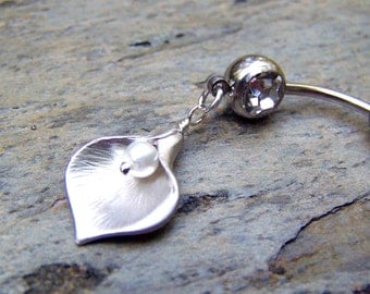 Bellybutton Ring Calla Lily Belly Button Jewelry Body Jewelry Navel Ring