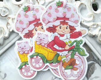 Vintage Strawberry Shortcake Gift Tags (6) - Strawberry Favor Tags-Treat Tags-Strawberry Party-Strawberry Baby Shower-Berry 1st Birthday