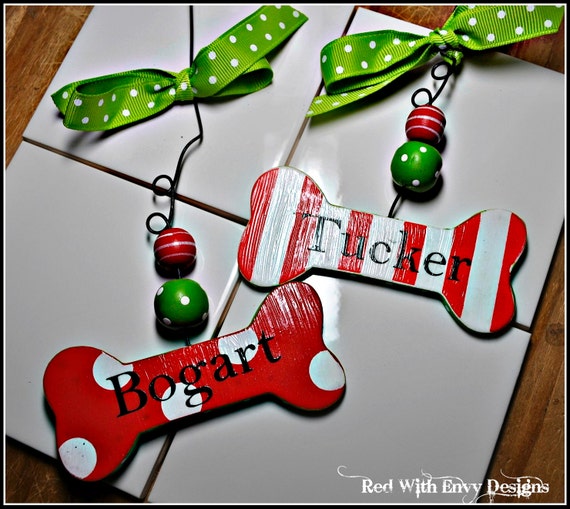 Two Customized Dog Bone Ornaments