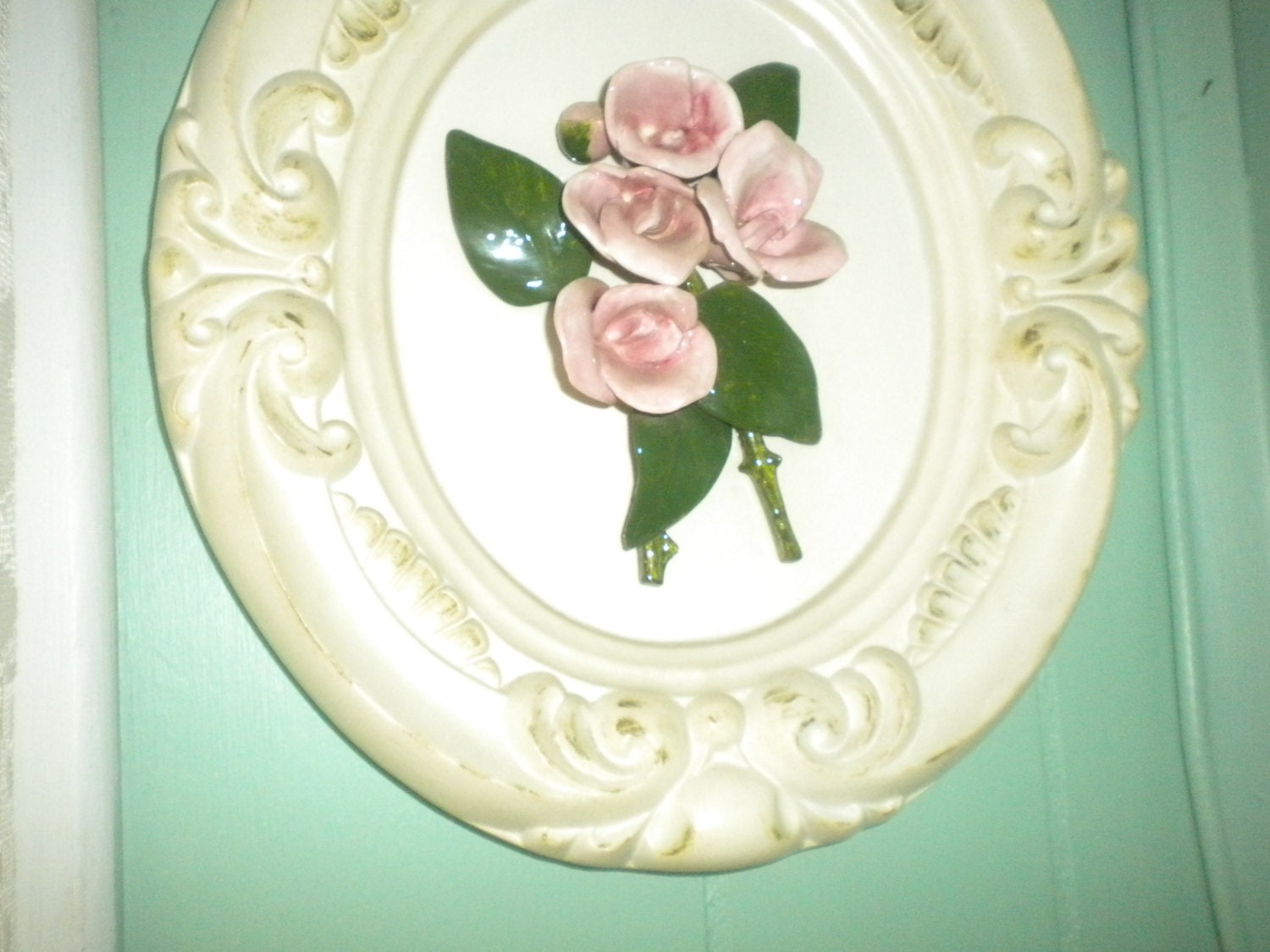 Beautiful Rose Ceramic Wall Hanging Shabby Chic French